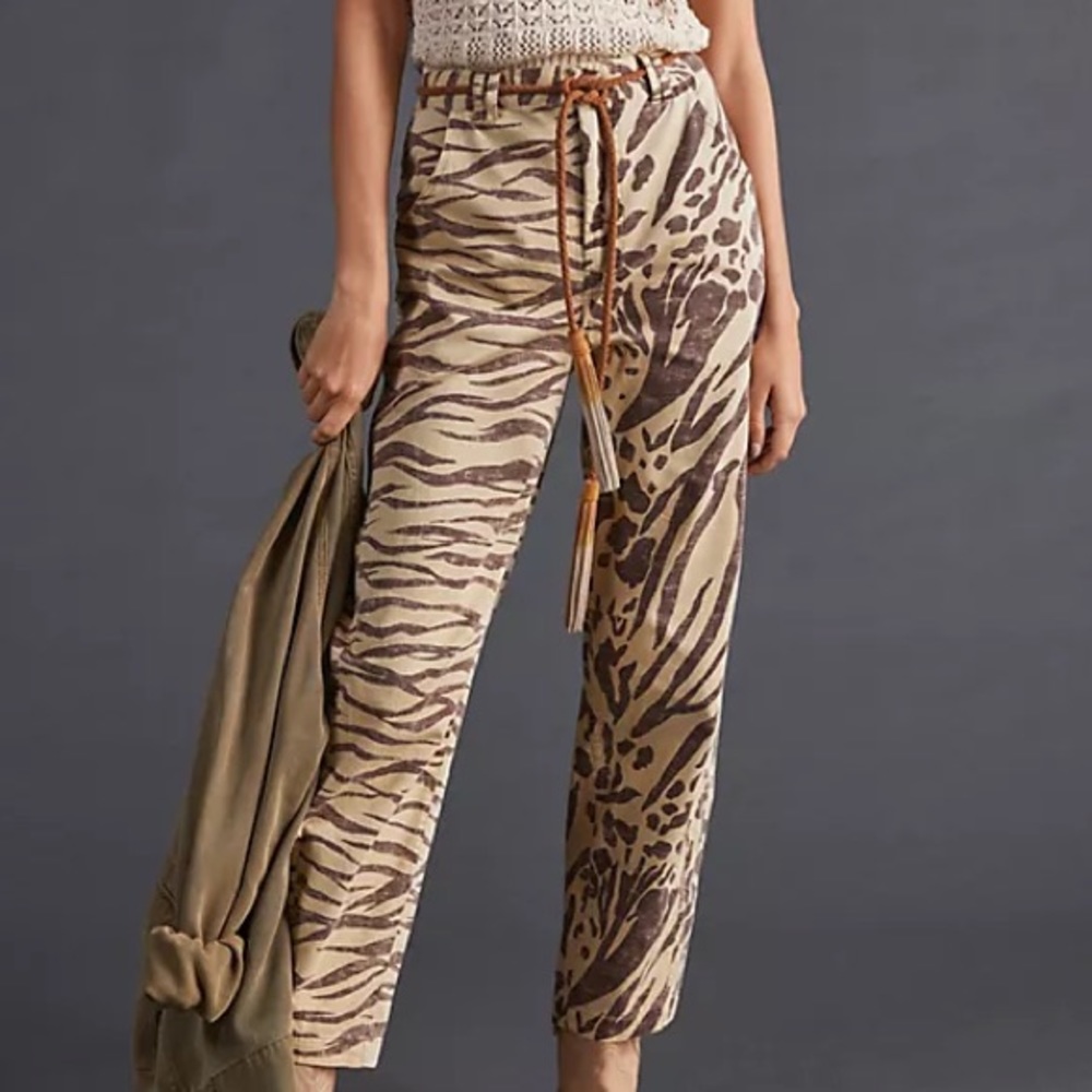 Zebra & Leopard Pants - Anthropologie Pilcro The Long Bow Tan Animal Print
